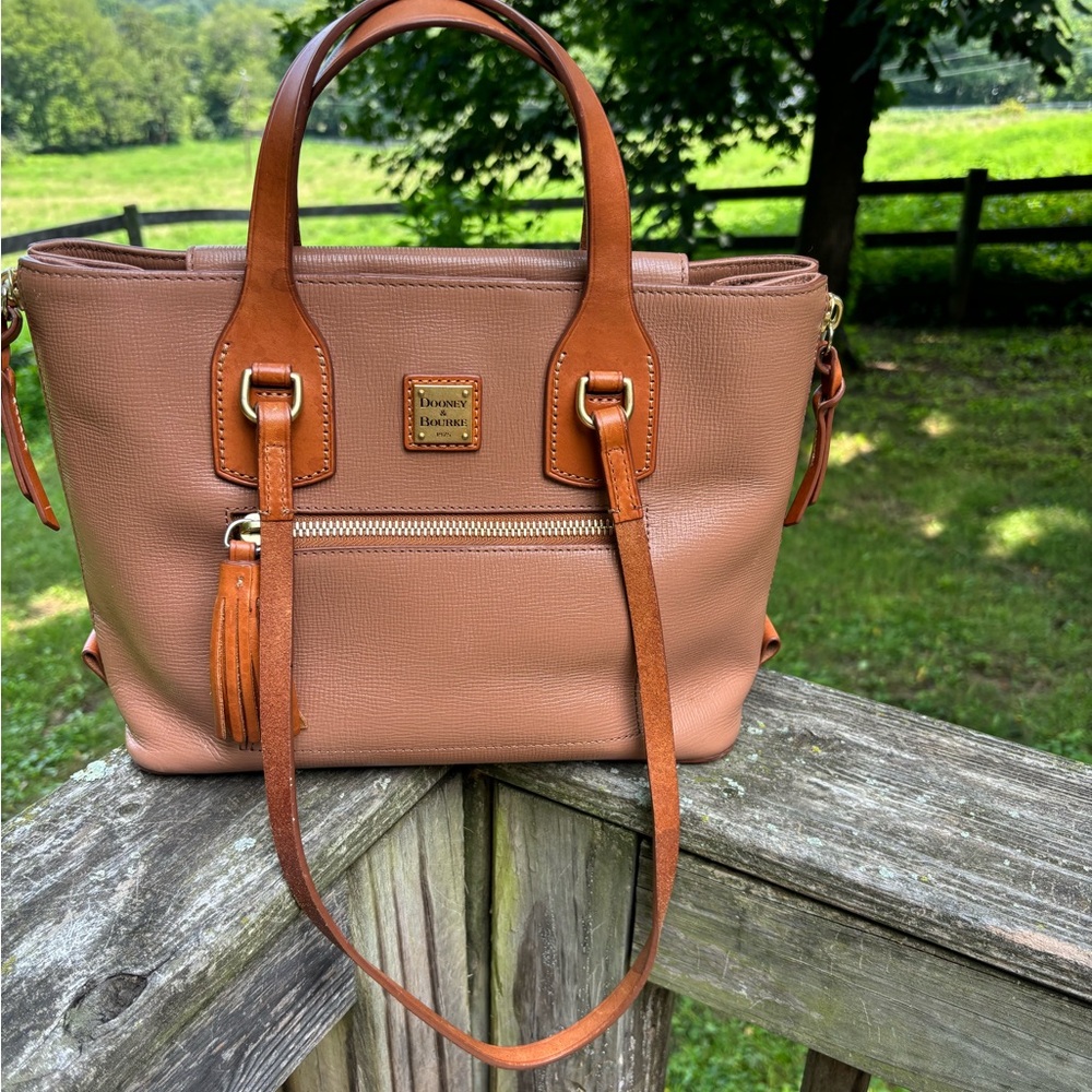 Dooney & Bourke Pebbled Leather Tote in Tan and Brown